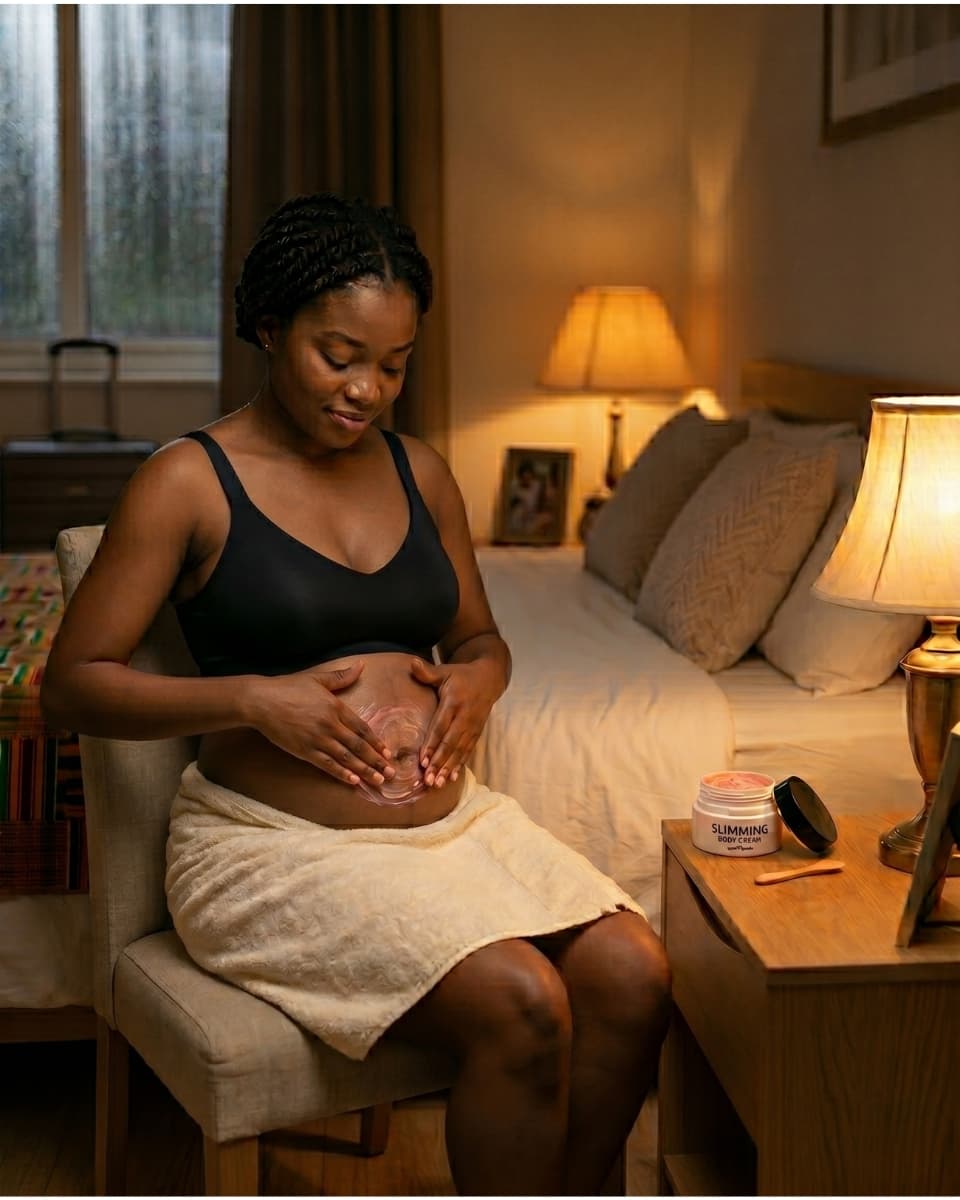 Application du rituel de soin du soir, geste simple en mouvements circulaires, lumière chaude